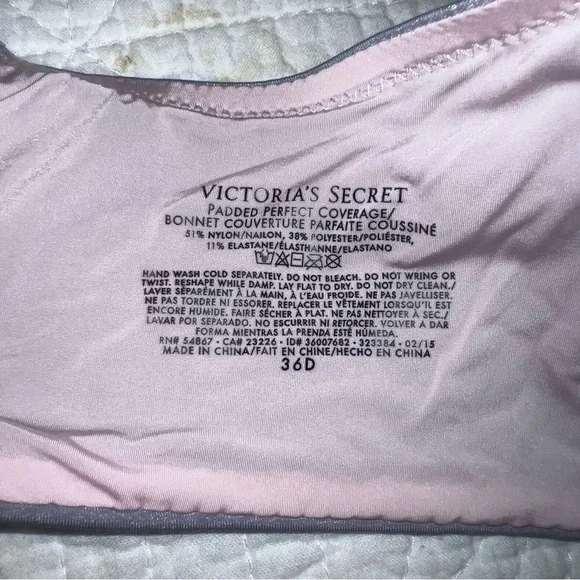 VICTORIA’S SECRET Padded Perfect Coverage Brand New Grey Pink 36D - Picture 5 of 8